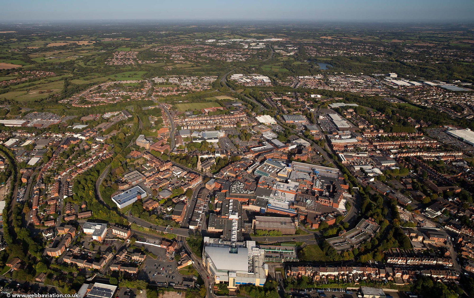 Redditch town centre Worcestershire from the air