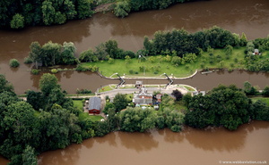 Holt Lock, Holt Fleet  during the great River Severn floods of 2007 from the air
