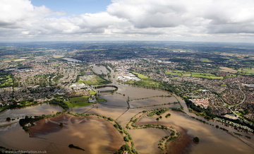 Worcester during the great River Severn floods of 2007 from the air
