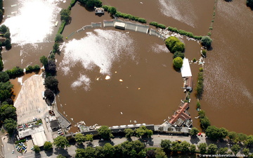 Worcester cricket club during the great River Severn floods of 2007 from the air