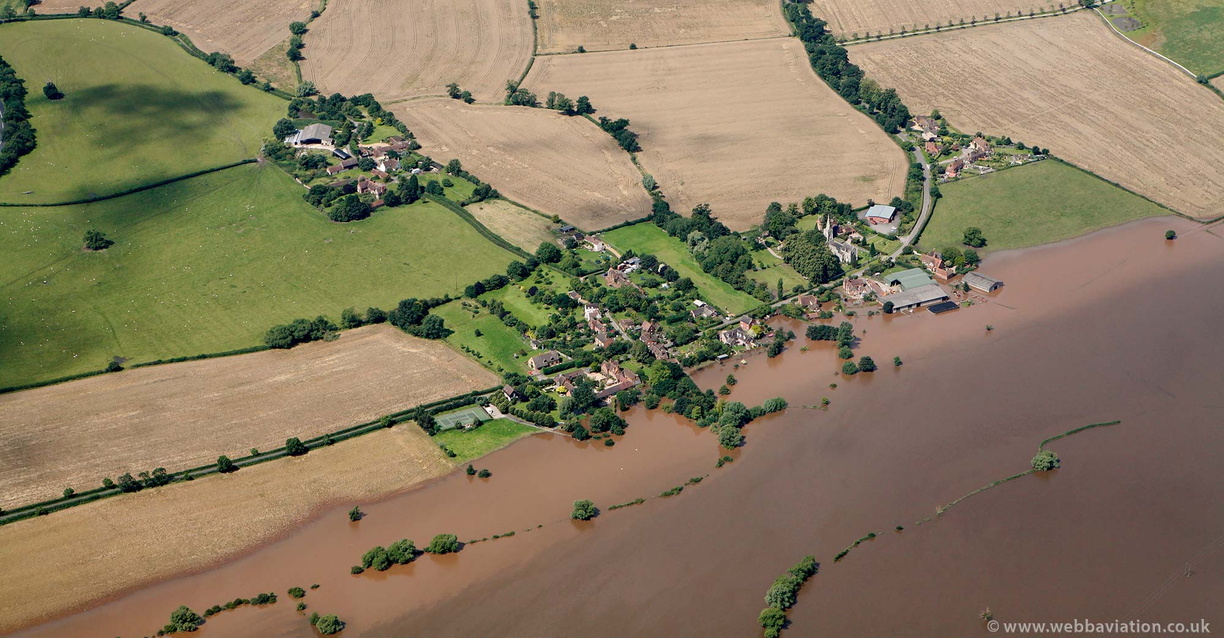 Bushley Worcestershire  during the great River Severn floods of 2007 from the air