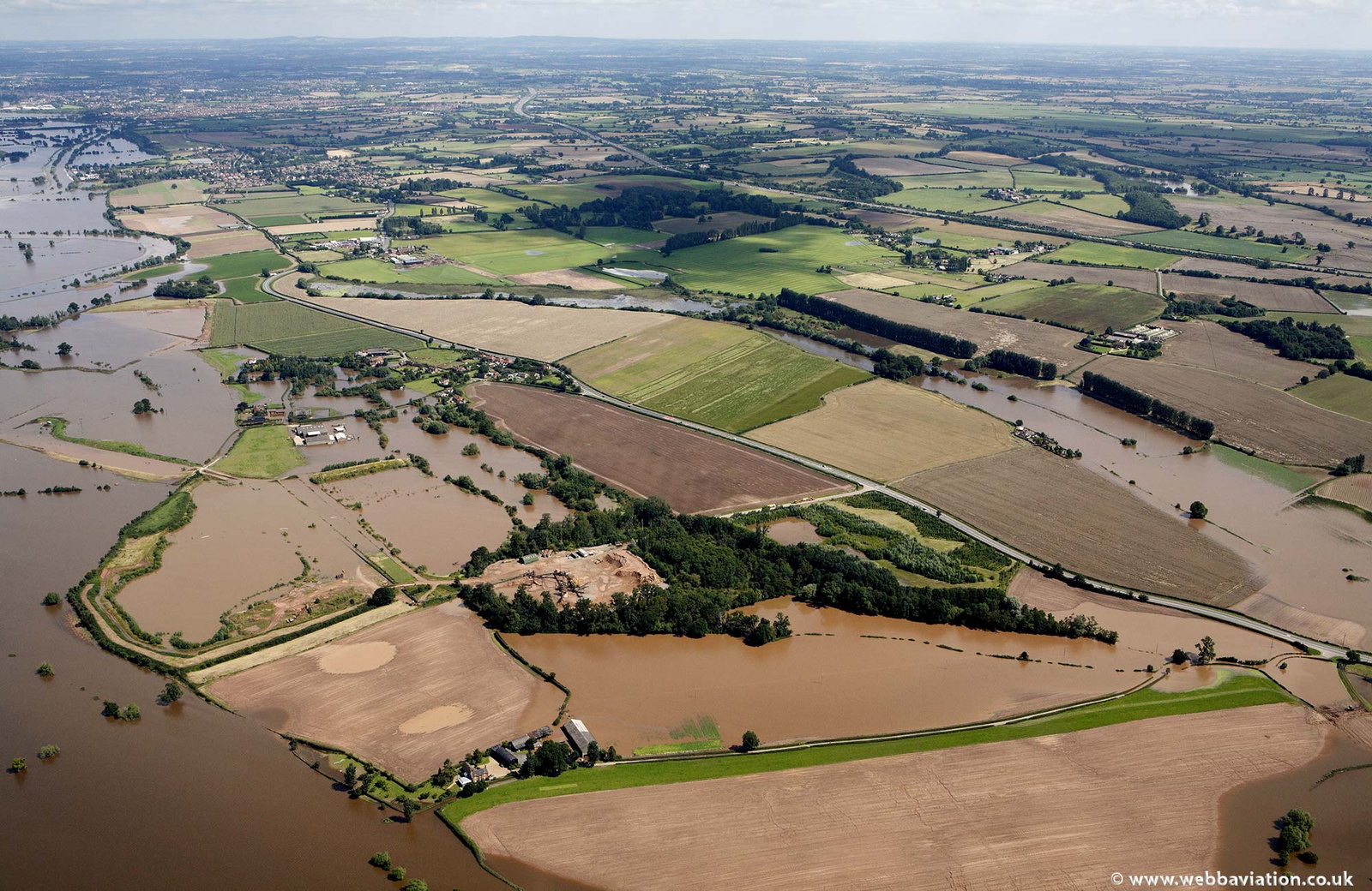 Clifton, Worcestershire during the great River Severn floods of 2007 from the air