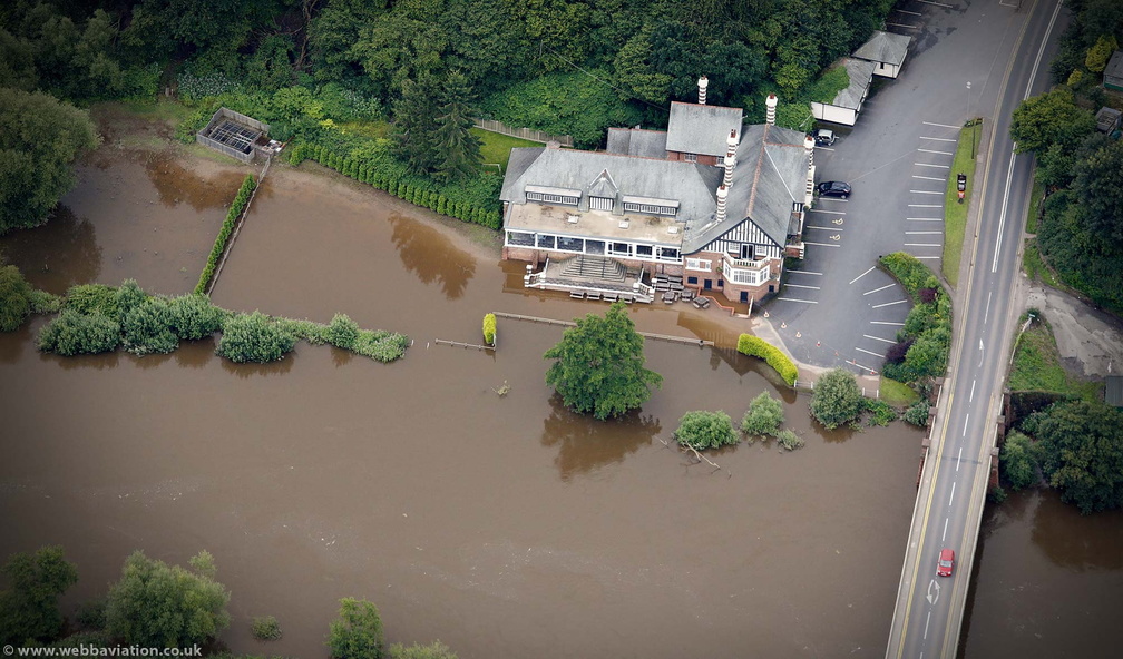 The Holt Heath Pub during the great River Severn floods of 2007 from the air