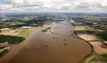 flooding on River Severn Worcestershire WR6 during the great River Severn floods of 2007 from the air