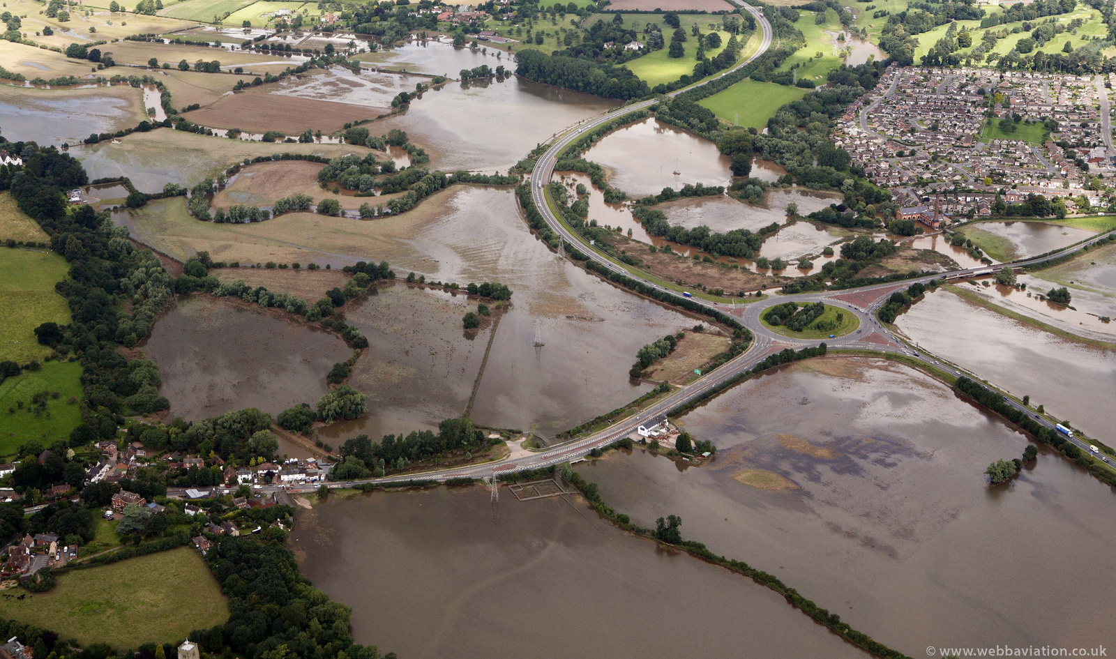 Malvern Road Worcester during the great floods of 2007 from the air