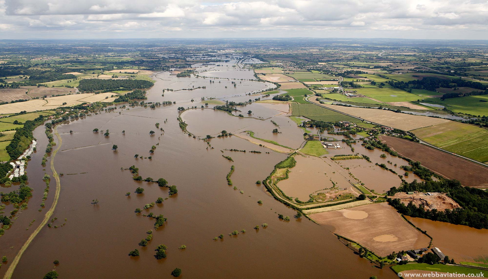 flooded  River Severn at Clifton Worcestershire from the air