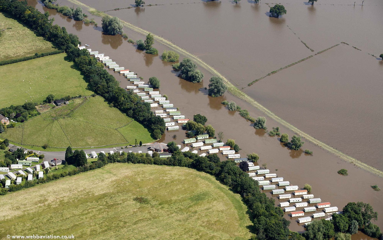 flooded Riverside Caravan Park Clevelode  from the air