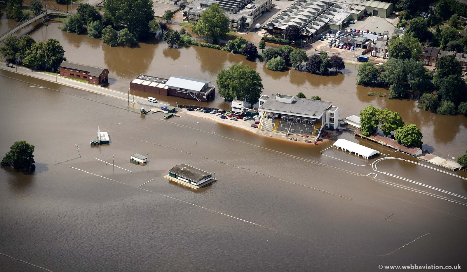 Worcester Racecourse during the great River Severn floods of 2007 from the air