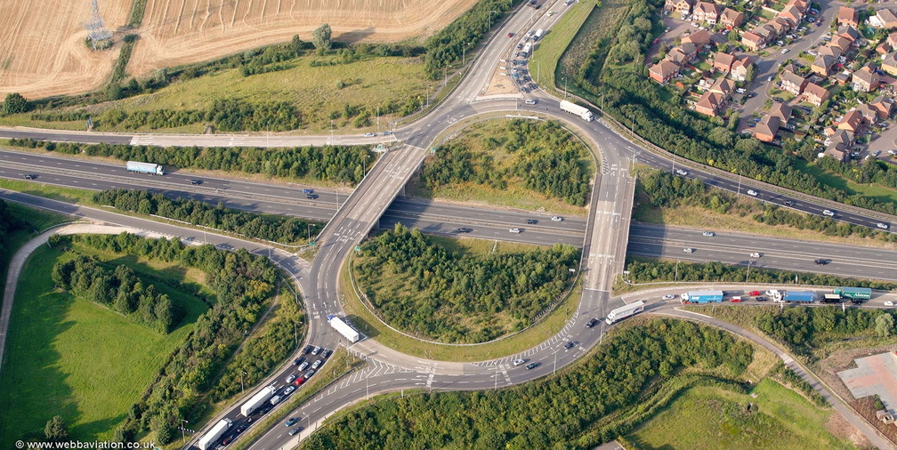 Spittals Interchange roundabout  :  the junction between the A14 and A141 at Huntingdon  from the air