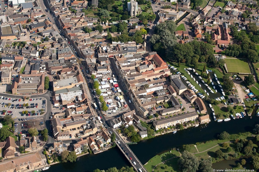 market on High Street St Neots from the air