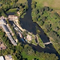 River Great Ouse Lock and Weir in Eaton Socon, Saint Neots  from the air