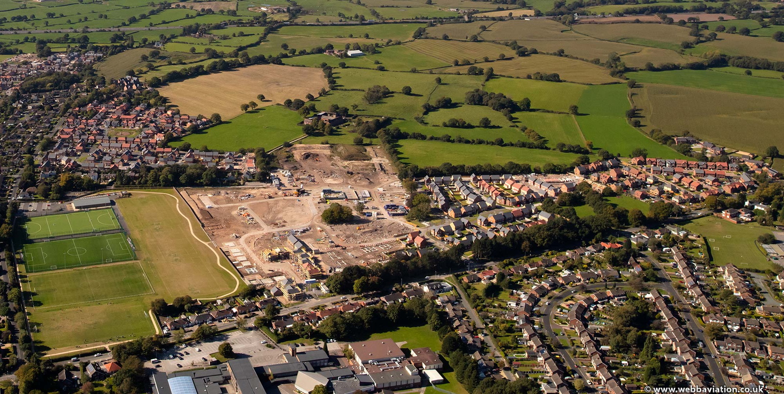  new houses under construction in Alsager Cheshire from the air 