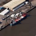 bulk cargo vessel River Aln unloading at  Ellesmere Port from the air