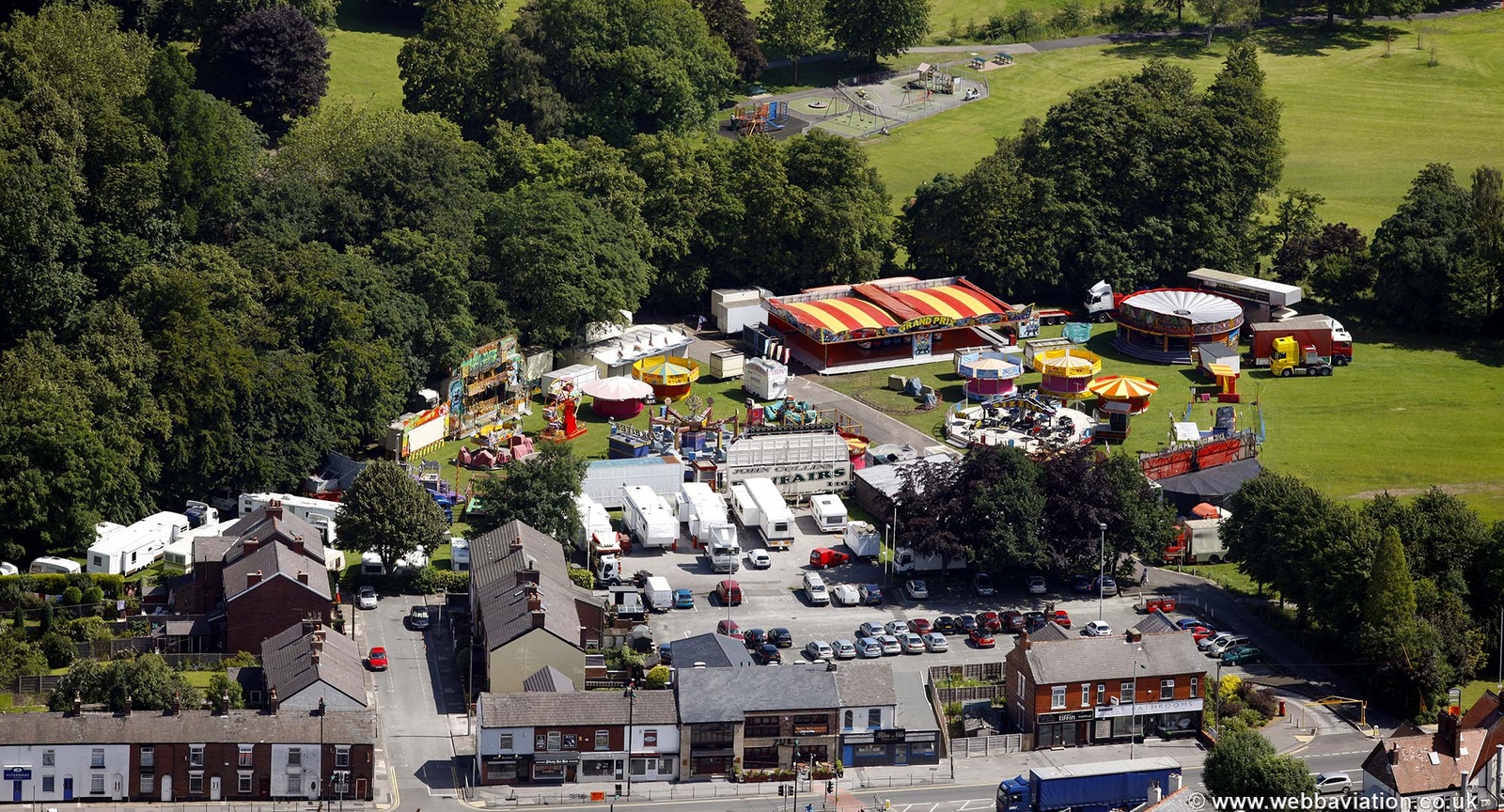  travelling fair at Torkington Park Hazel Grove from the air