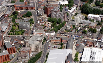  A6 Wellington Road, Stockport town centre,  from the air