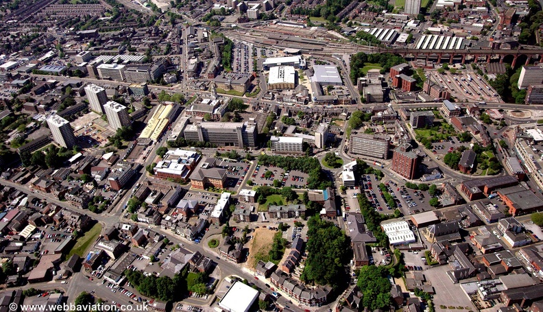Middle Hillgate, Stockport town centre,  from the air