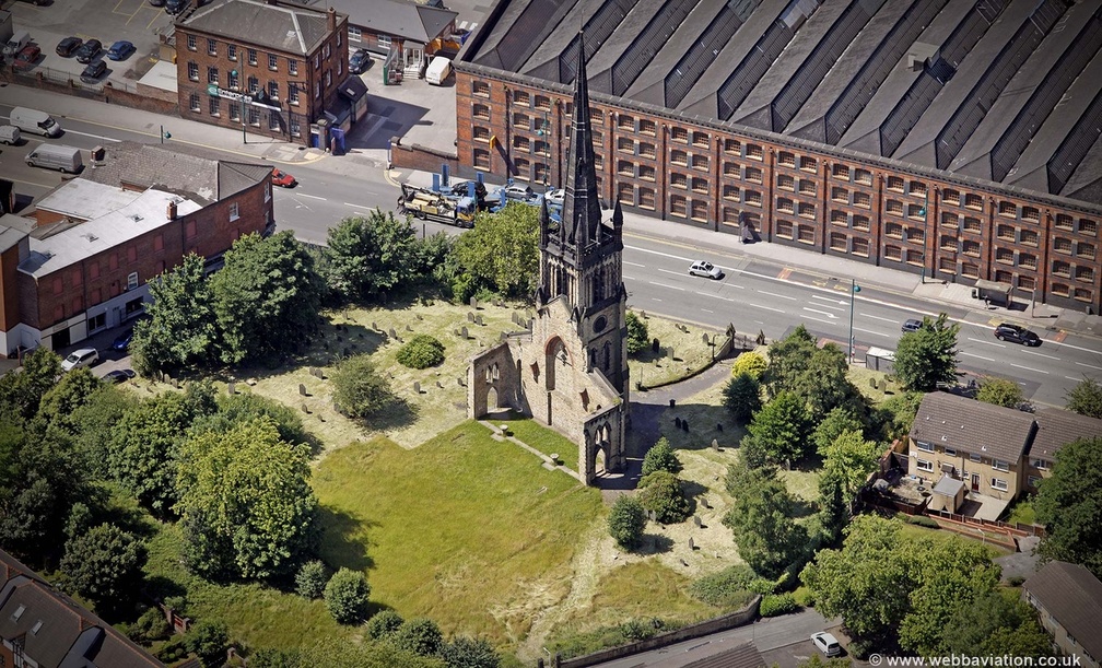 Christ Church ruin Stockport from the air