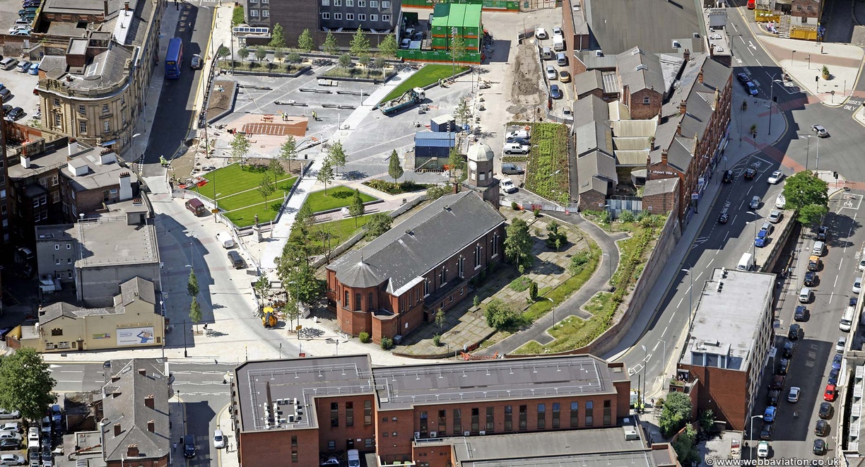 St Peter's Church, Stockport from the air