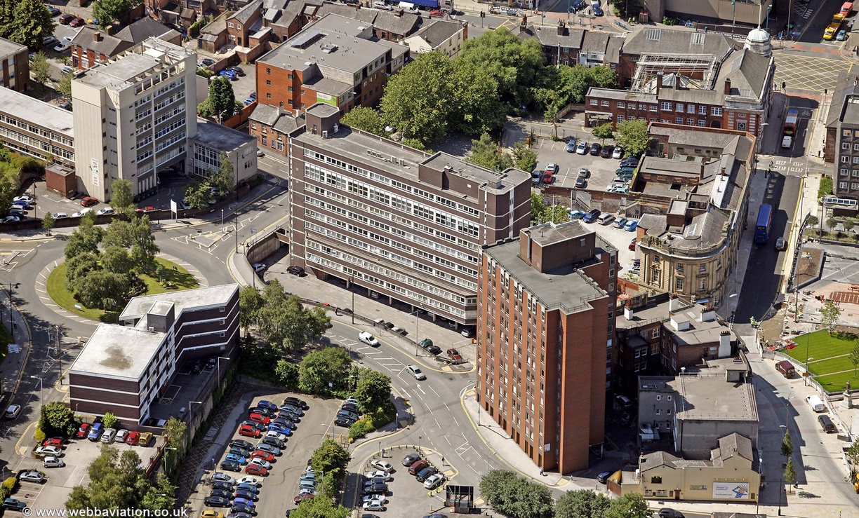 Heron House & Victoria House Stockport  from the air