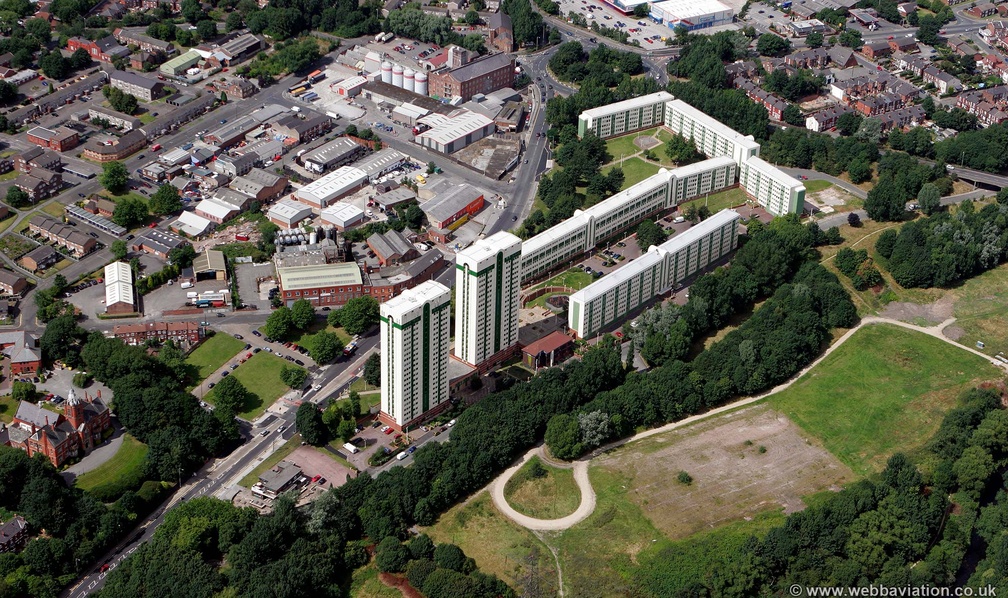 Hanover Towers,Lancashire Hill , Stockport  from the air