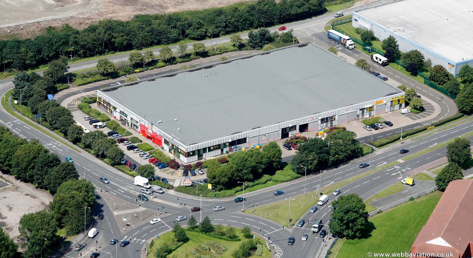 Pinners Brow Retail Park from the air