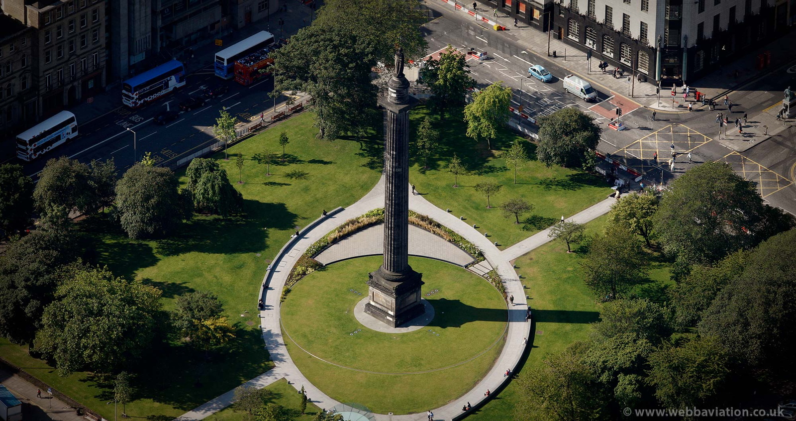 Melville Monument, St Andrew Square Edinburgh  from the air 