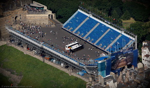 temporary grandstand stage and seating for the The Royal Edinburgh Military Tattoo  from the air 