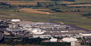 Glasgow airport with Easy Jet aircraft taking off  from the air
