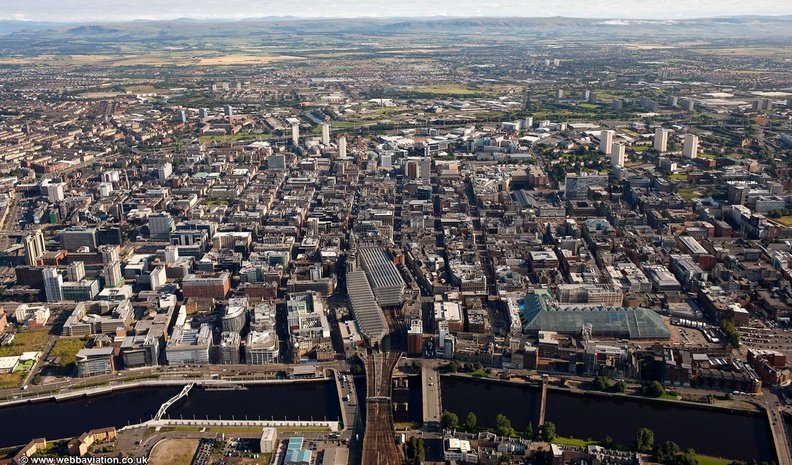 Glasgow city centre & River Clyde aerial photo 