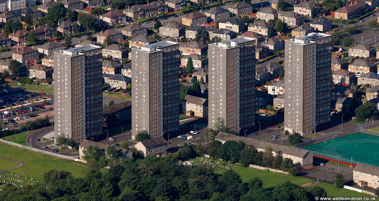 Tarfside Oval High Flats - Glasgow, Glasgow from the air