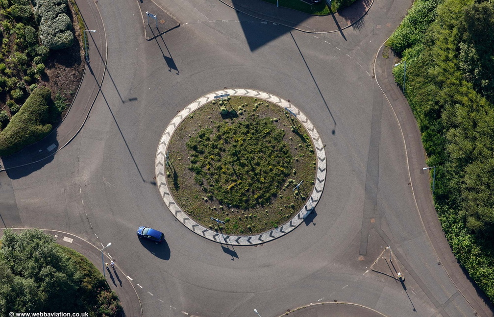  roundabout on Fifty Pitches Road from the air