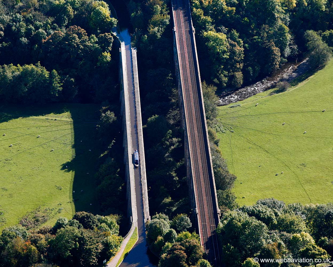Chirk Aqueduct and adjacent Chirk Railway Viaduct  aerial photograph