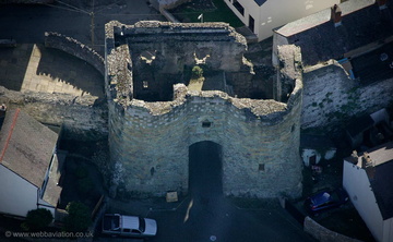 Burgess Gate, part of Denbigh medieval town walls aerial photograph