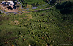 remains of ancient bell pit mining on the Great Orme  North Wales from the air