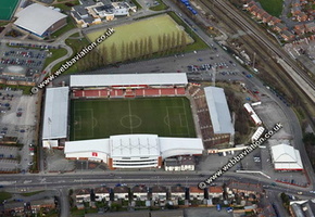 The Racecourse Ground (  Y Cae Ras)   stadium Wrexham  aerial photograph 
