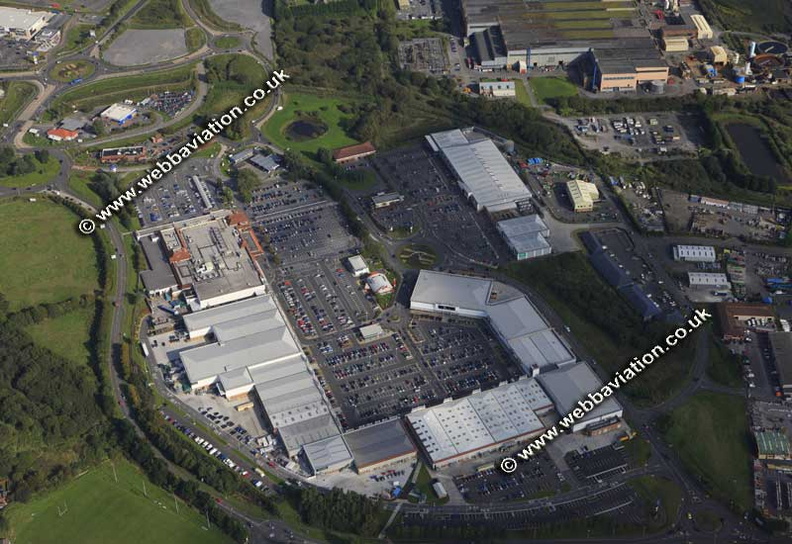 Parc Trostre Retail Park, Llanelli, SA14 9UY Carmarthenshire  Wales UK aerial photograph 