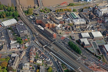 Newport railway station, Gwent, Wales aerial photograph