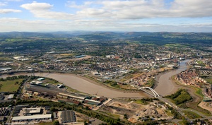 River Usk Newport, Gwent, Wales aerial photograph