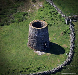 Foel Felin Wynt dissused Windmill  on the Llyn Peninsiula North Wales  aerial photograph