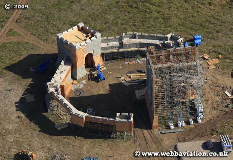 Film set for Ironclad resembling Rochester Castle built in   Wales aerial photograph 