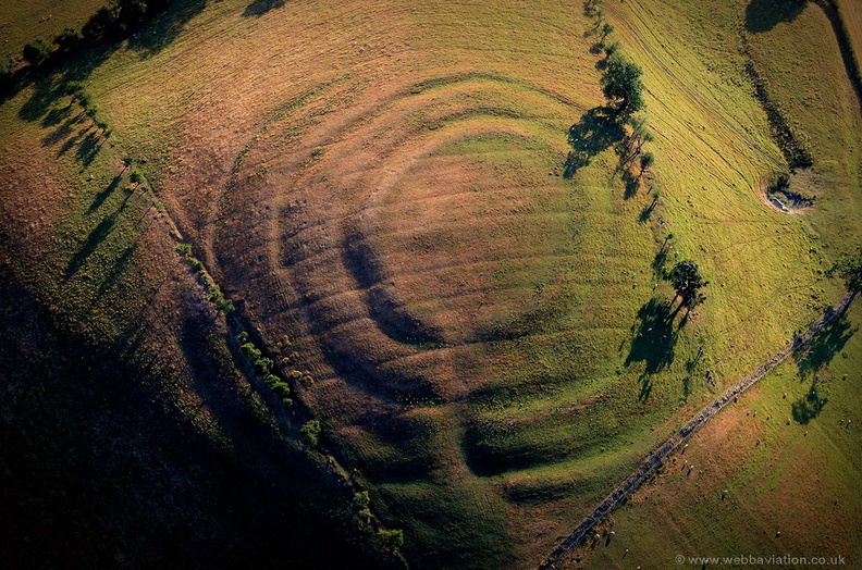 Pentre Camp Iron Age multivallate Hillfort from the air
