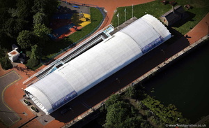 Cardiff Bay Visitor Centre also known as The Tube aerial photograph
