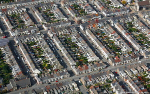Splott terraced housing in Cardiff Wales aerial photograph