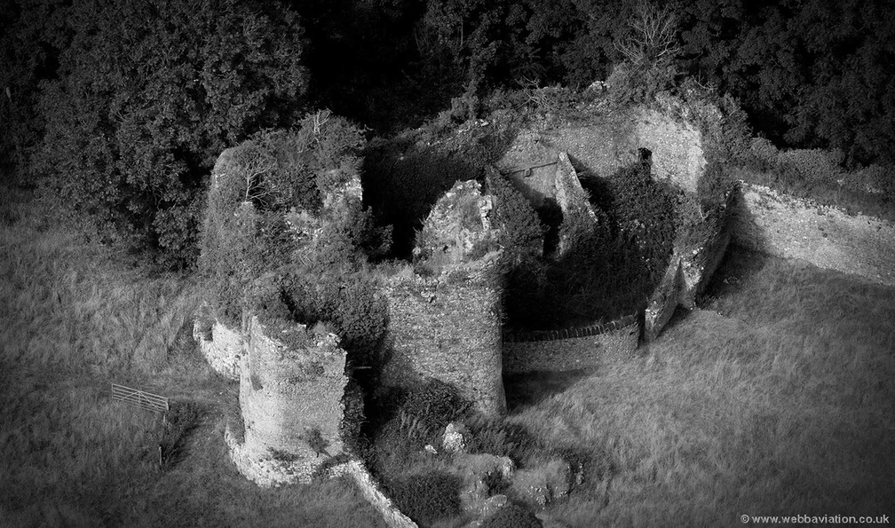 the keep at Penrice Castle from the air  