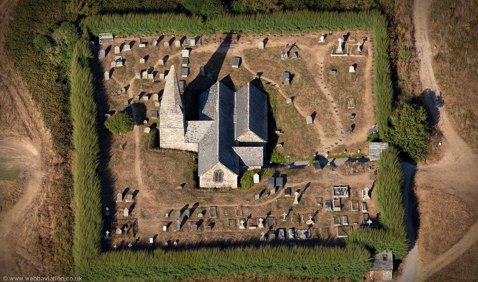 St Enodoc's Church, Trebetherick Cornwall from the air