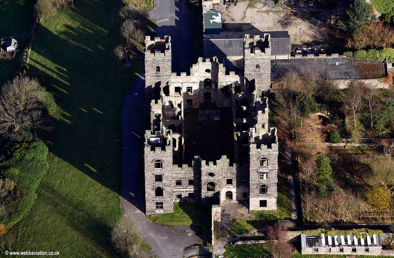 Riber Castle in ruins aerial photograph taken 2007