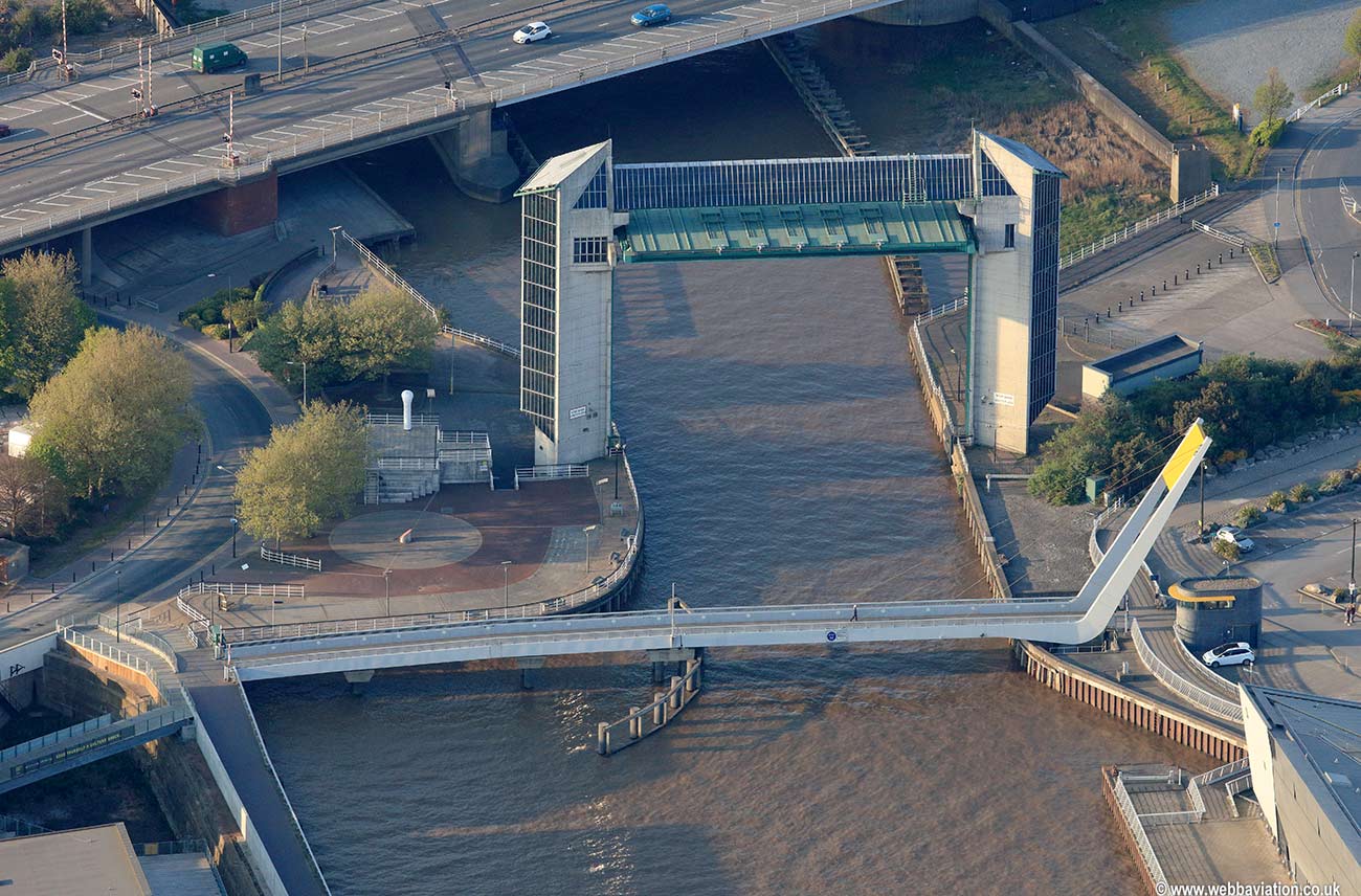 The Hull Tidal Surge Barrier  and Millenium Bridge  aerial photograph