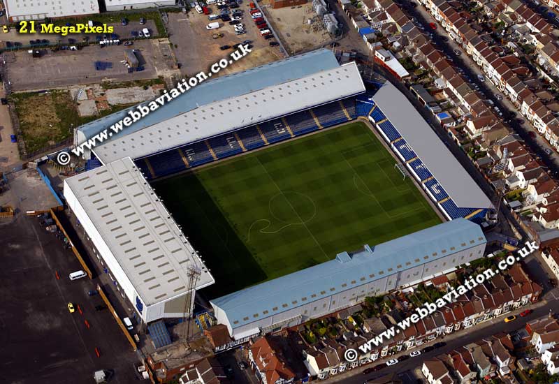 Fratton Park football stadium Portsmouth uk home of Portsmouth F.C aerial photograph 