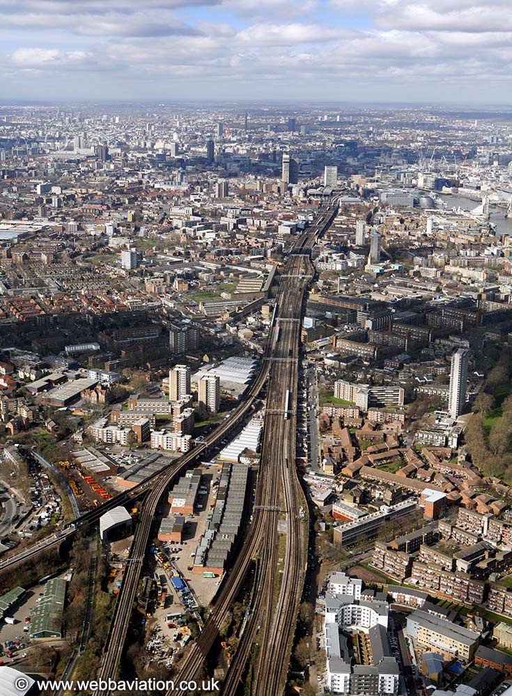 railway running through Bermondsey London  from the air