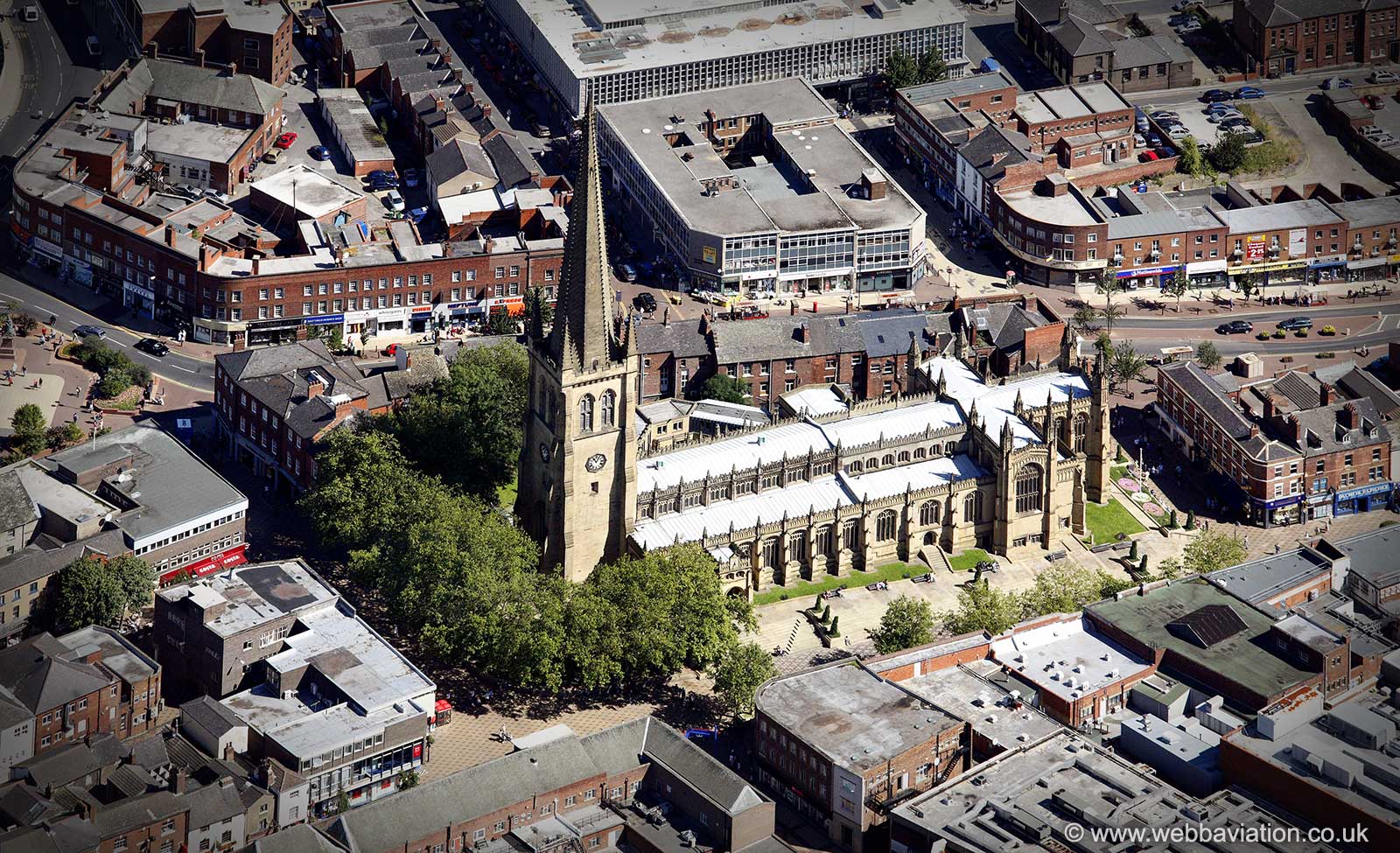 Wakefield Cathedral from the air 